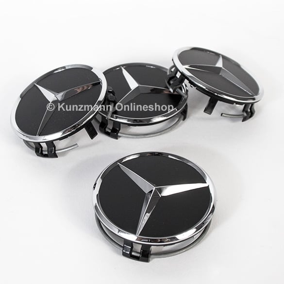 wheel hub caps matt black with chrome star Original Mercedes-Benz | A2204000125 9283-Satz
