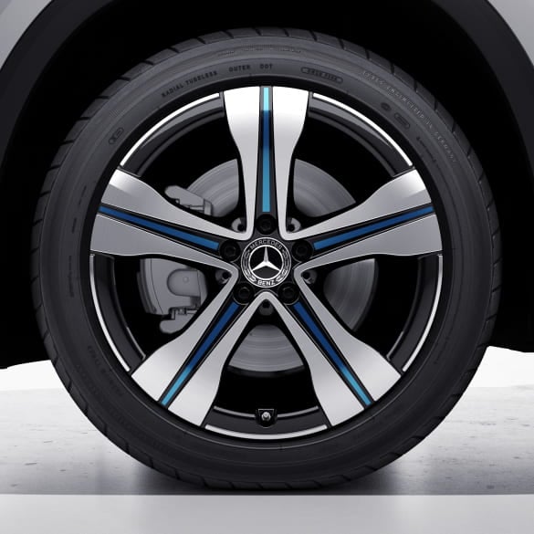 19 Zoll Felgensatz EQA H243 5-Speichen-Rad glanzgedreht schwarz blau Original Mercedes-Benz