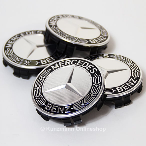 wheel hub cap set laurel design in black genuine Mercedes-Benz 