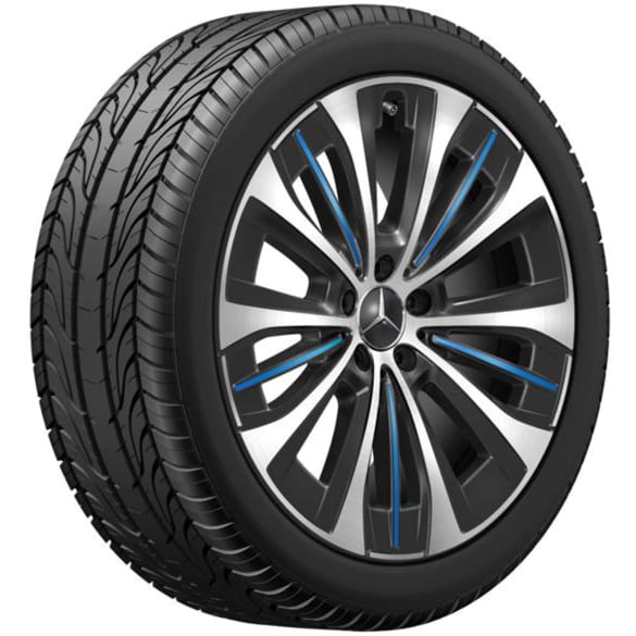 Summer wheels 20 inch EQE V295 black blue Complete wheel set Genuine Mercedes-Benz 