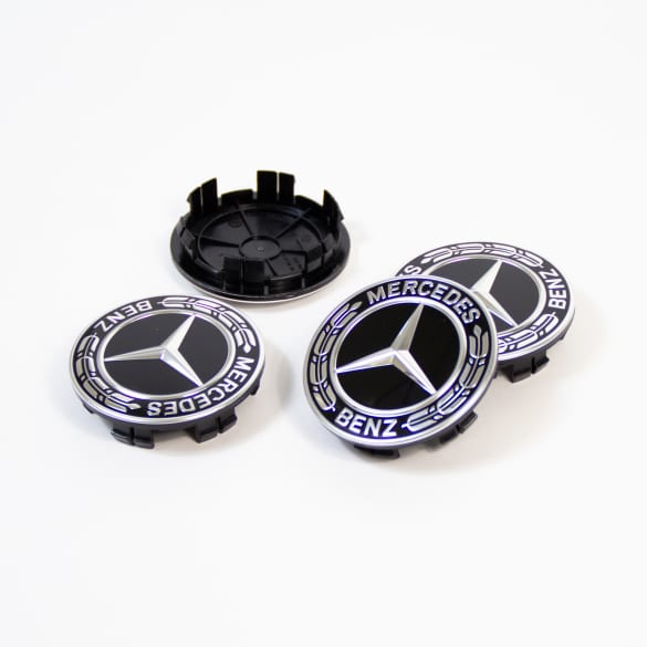 Wheel hub inserts set black laurel wreath genuine Mercedes-Benz 66,8 mm