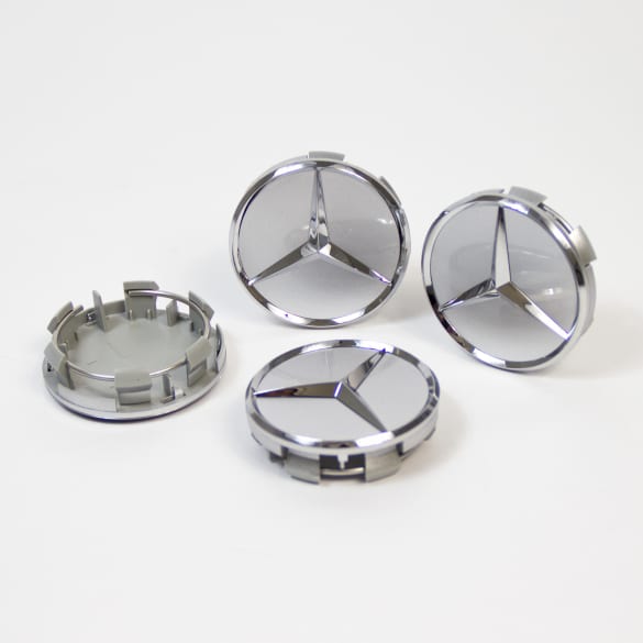 Wheel hub inserts set titanium silver genuine Mercedes-Benz 55mm