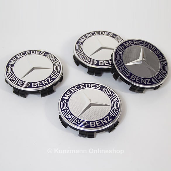 wheel hub cap set laurel design in blue genuine Mercedes-Benz 