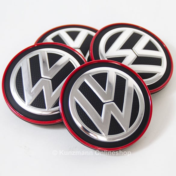 Wheel hub cap set chrome & red VW Golf 7 VII original Volkswagen