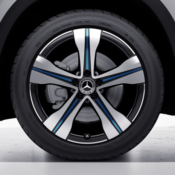 19 inch velgenset EQB X243 5-spaaks wiel glanz gedraaid zwart blauw origineel Mercedes-Benz