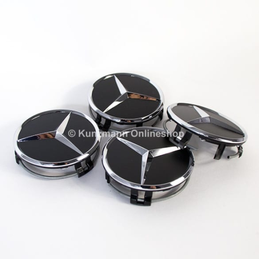 Cache moyeu noir mat avec étoile chromée original Mercedes-Benz | A2204000125 9283-Satz