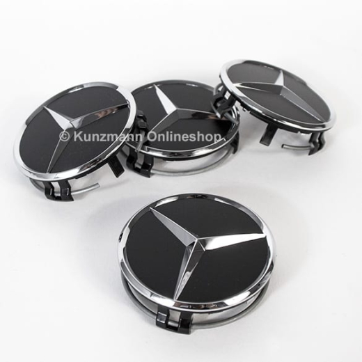 Cache moyeu noir mat avec étoile chromée original Mercedes-Benz | A2204000125 9283-Satz