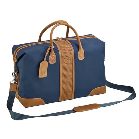 Weekender blau / cognac aus recyceltem Polyester | B66045751