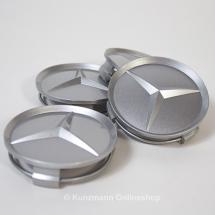 Mercedes-Benz wheel hub inserts set recessed star in gloss silver | B66470203-Satz