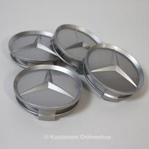 Mercedes-Benz wheel hub inserts set recessed star in gloss silver | B66470203-Satz