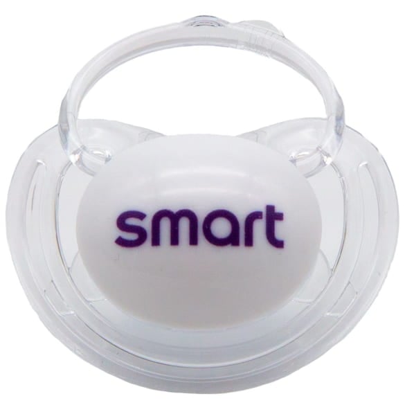 smart NUK baby dummy with purple logo