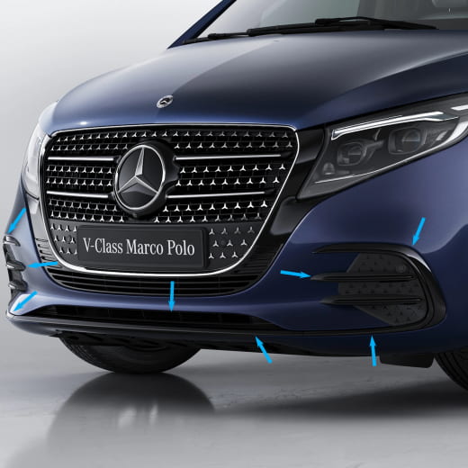 Afwerklijsten voorbumper V-Klasse W447 MoPf2 Nightpakket AMG Line Origineel Mercedes-Benz | front-black-AMG-447