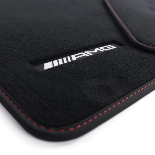 Alfombrillas AMG de terciopelo G-Klasse W465 negro con detalle rojo, 4 piezas, original Mercedes-Benz | A4656806301 3B92
