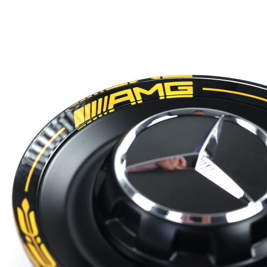 AMG Naafdoppen centrale sluiting design Edition 1 zwart geel | A0004005700 9Z36-B