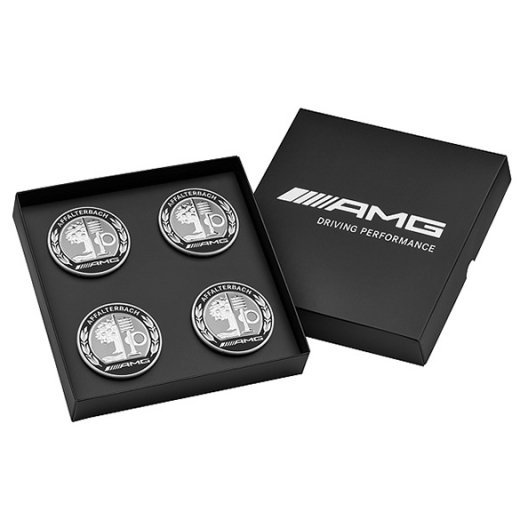 Origineel AMG naafdoppen met 3D AMG wapen zilver zwart | A0004005100