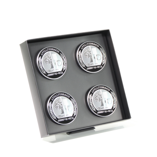 Origineel AMG naafdoppen met 3D AMG wapen zilver zwart | A0004005100