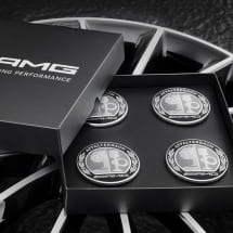 Original AMG Nabendeckel mit 3D AMG Wappen silber schwarz  | A0004005100