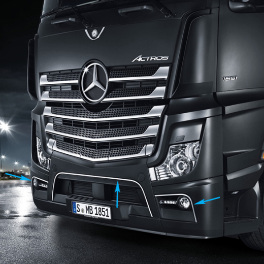 Baguettes décoratives en acier inoxydable pare-choc avant Actros 4 5 Mercedes-Benz | B67520172