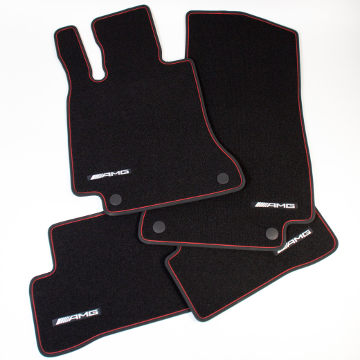 Set tappetini auto Red Cut AMG Classe C W205 S205 nero Original Mercedes-Benz | A2056806105 9G63