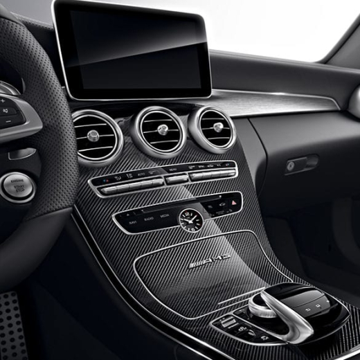 Elemento decorativo console centrale Classe C W205 carbonio lucido originale Mercedes-Benz | A2056803801