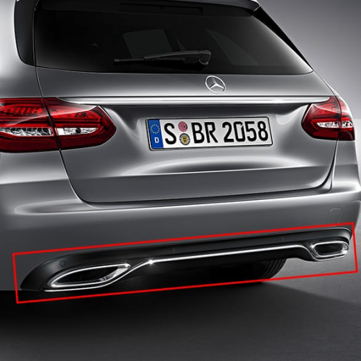 Auspuffblenden zweiflutig C-Klasse W205 Diffusor Paket Original Mercedes-Benz mit PTS | W205-zweiflutig-Diffusor-PTS