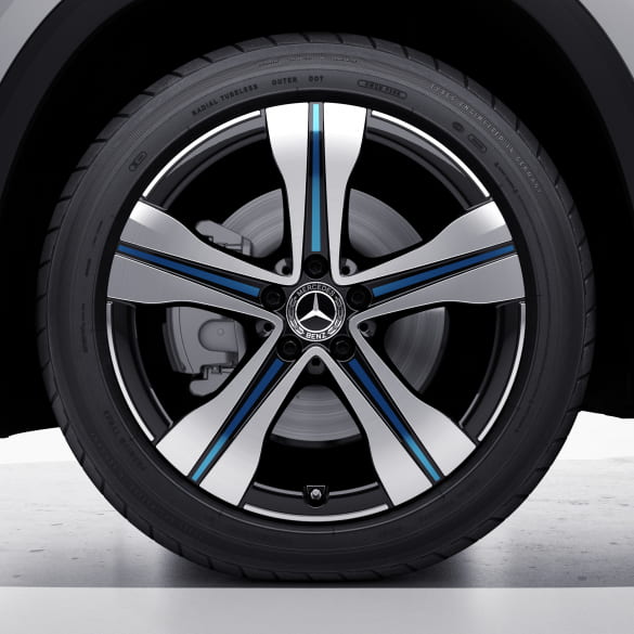 19 Zoll Felgensatz EQB X243 5-Speichen-Rad glanzgedreht schwarz blau Original Mercedes-Benz