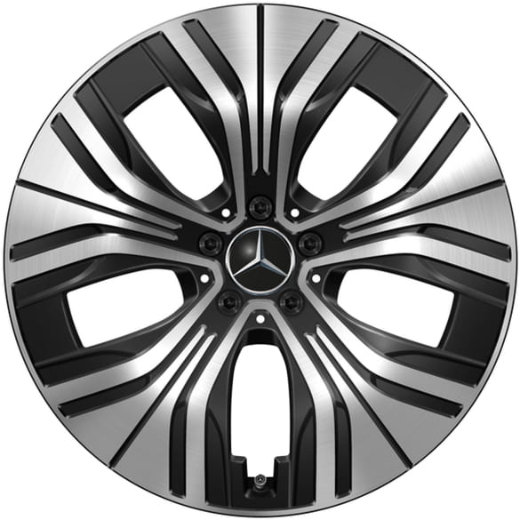 20 Zoll Felgen Satz EQE SUV X294 5-Speichen schwarz silber glänzend Original Mercedes-Benz