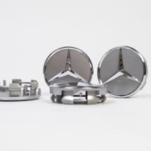 55mm Nabendeckel Original Mercedes-Benz Titansilber mit Chromstern  | A4154002800-Satz