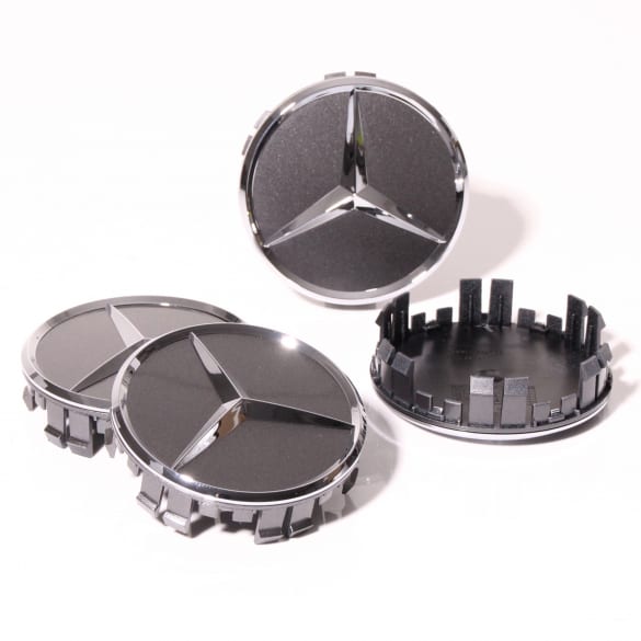 Nabendeckel Satz Tremolitgrau-metallic mit Chromstern Original Mercedes-Benz 