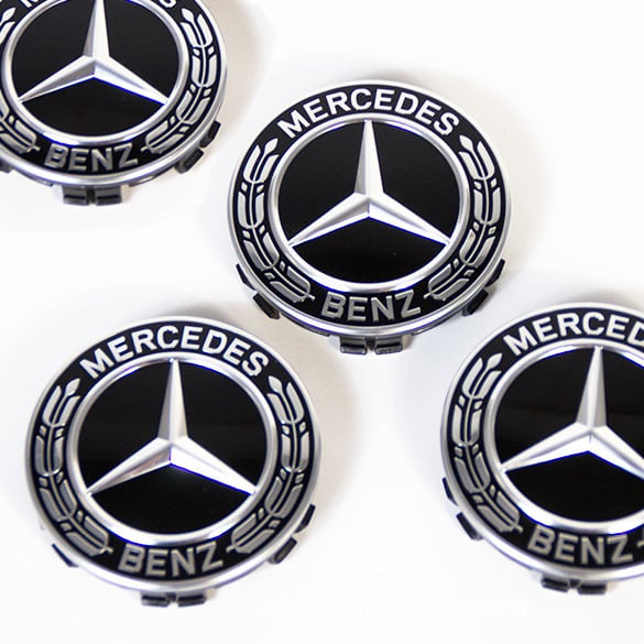 wheel hub cab set star with laurel weath black genuine Mercedes-Benz