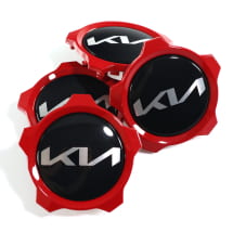 Hub cap set glossy black with red rim for GT wheels genuine KIA | 52960Q5RR0-Set