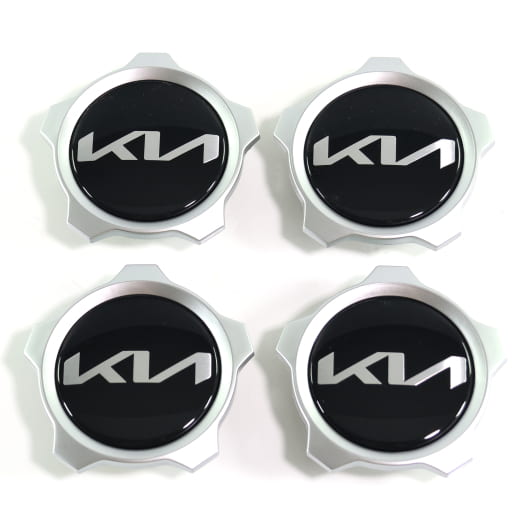Hub cap set glossy black with silver rim new logo genuine KIA | 52960Q5SS0-Set