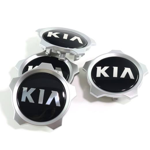 Hub cap set glossy black with silver rim old logo genuine KIA | 52960J7550-Set