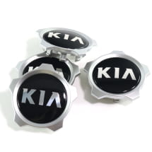 Hub cap set glossy black with silver rim old logo genuine KIA | 52960J7550-Set