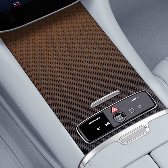 Center console brown wood open pore with pattern EQS SUV X296 | EQS-X296-Holz-braun-Mittelkonsole