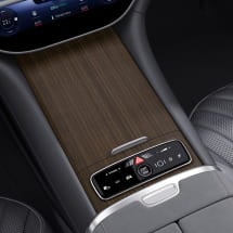 Center console brown wood open pore with pattern EQE V295 | EQE-Walnuss-braun-Mittelkonsole