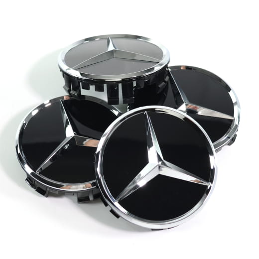 Set de cache moyeu 75mm noir avec étoile chromée Original Mercedes-Benz | A0004002700 9040