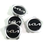 Jeu de cache moyeu noir brillant avec bord argenté, nouveau logo, original Kia