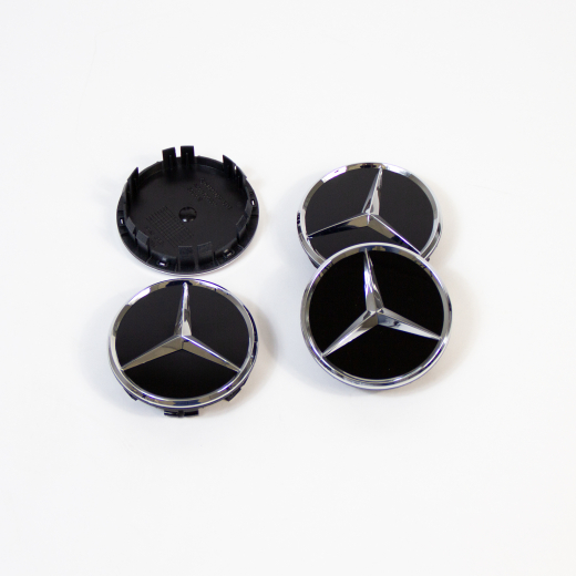 Juego de tapacubos Mercedes-Benz negro brillante diámetro 66,8 mm | A0004003800 9040