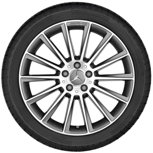 Juego de llantas AMG de 19 pulgadas, rueda multirradio GLA X156 gris titanio original Mercedes-Benz | A15640128007X21-Satz