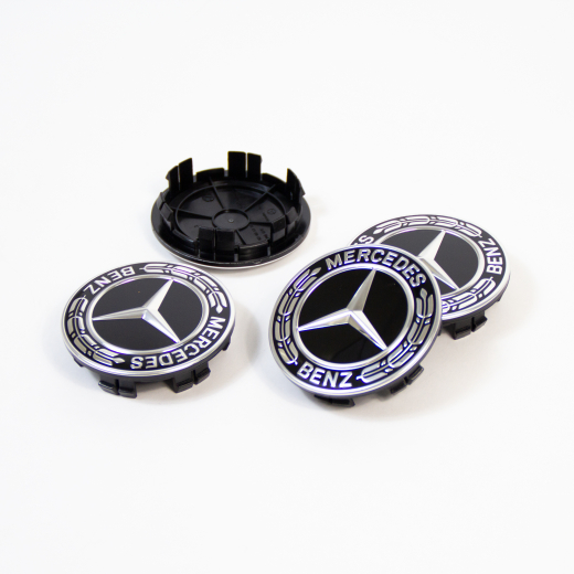 Juego de tapacubos Mercedes-Benz corona de laurel negra diámetro 66,8 mm | A1674015900 9040