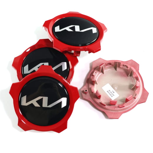Jeu de cache moyeu noir brillant avec bord rouge pour jantes GT Kia d'origine | 52960Q5RR0-Set