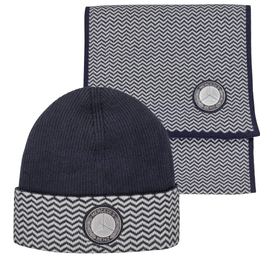 Knitted Hat and Scarf Set Classic Navy Genuine Mercedes-Benz | B66041804+B66043391