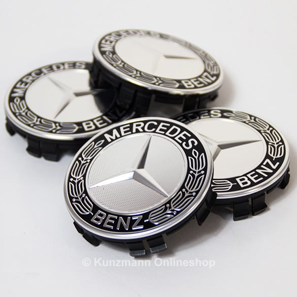 Wheel hub caps laurel design black 71,8 mm genuine Mercedes-Benz 