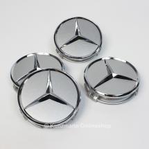 Original Mercedes-Benz Nabendeckel Satz in Titansilber mit Chromstern | B66470202