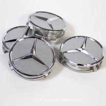 Original Mercedes-Benz Nabendeckel Satz in Titansilber mit Chromstern | B66470202