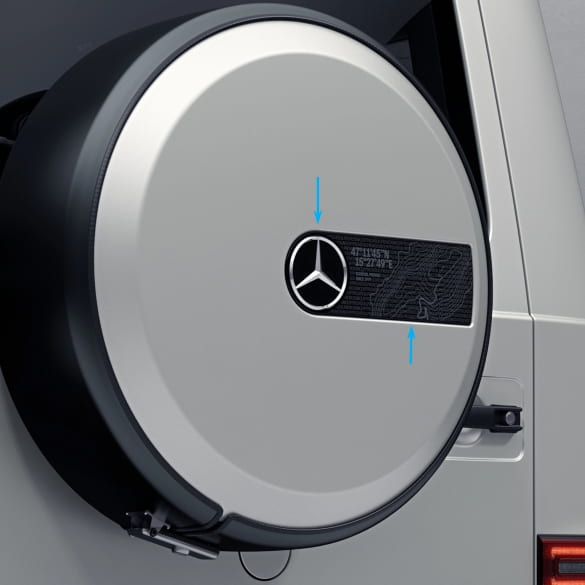 Montageplaat reservewielafdekking Schöckl G-Klasse W463A ster zilver Original Mercedes-Benz