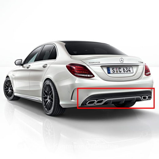 Difusor C 63 AMG y colas de escape cromadas | C-Klasse W205 | Mercedes-Benz original | W205-63Diffusor
