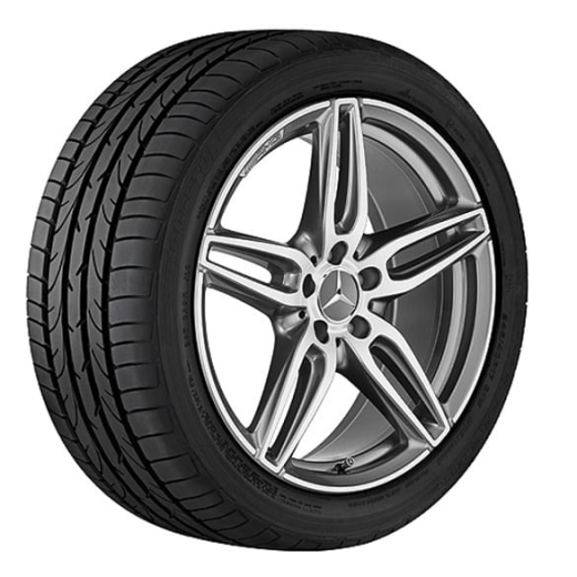 Set di cerchi AMG da 18 pollici a 5 doppie razze in grigio titanio Classe B W246 Originale Mercedes-Benz | A17640107007X21-Satz-AMG
