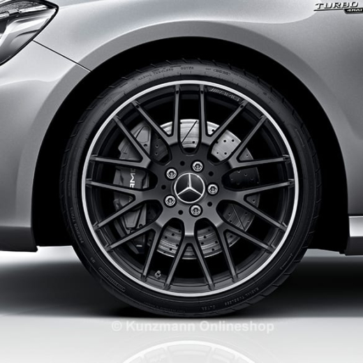 Set cerchi AMG 19 pollici Classe A W176 design a raggi incrociati A45 AMG tornito lucido nero opaco | A17640109007X71-A